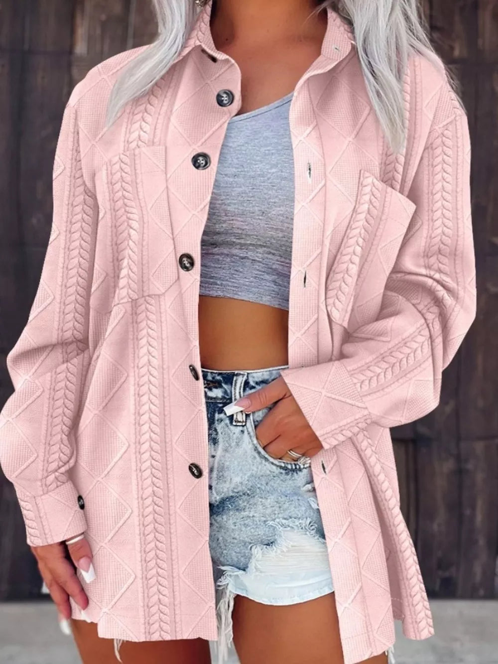 Novella - Stylish button-up long sleeve knit shacket