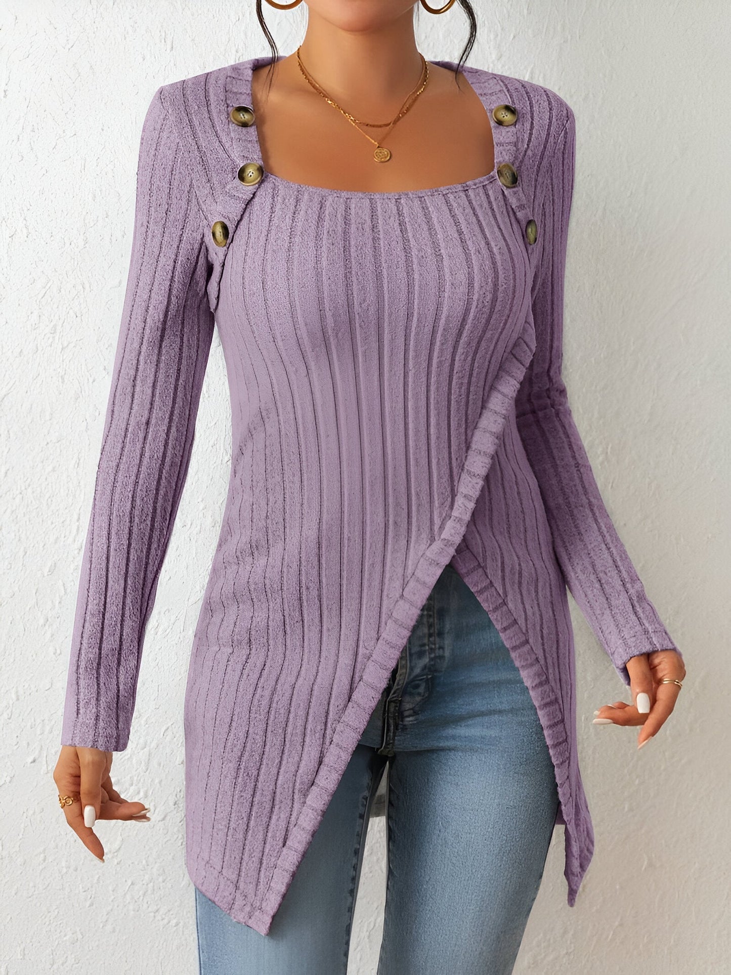 Lidian - Cozy stylish assymetrical hem sweater
