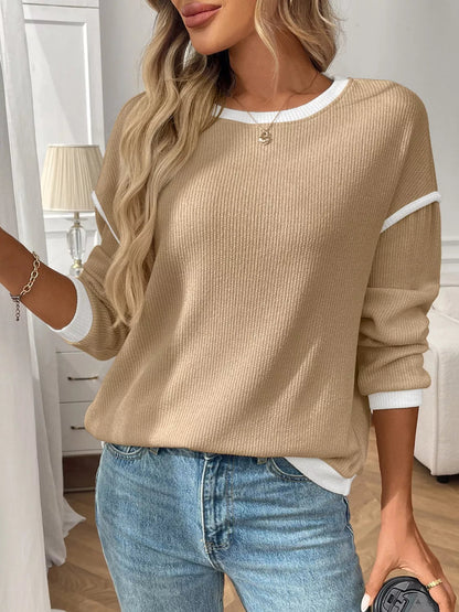Caliana - Cozy ribbed knit contrast trim sweater