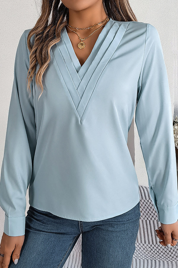 Vanira - Elegant layered V-neck long-sleeve blouse