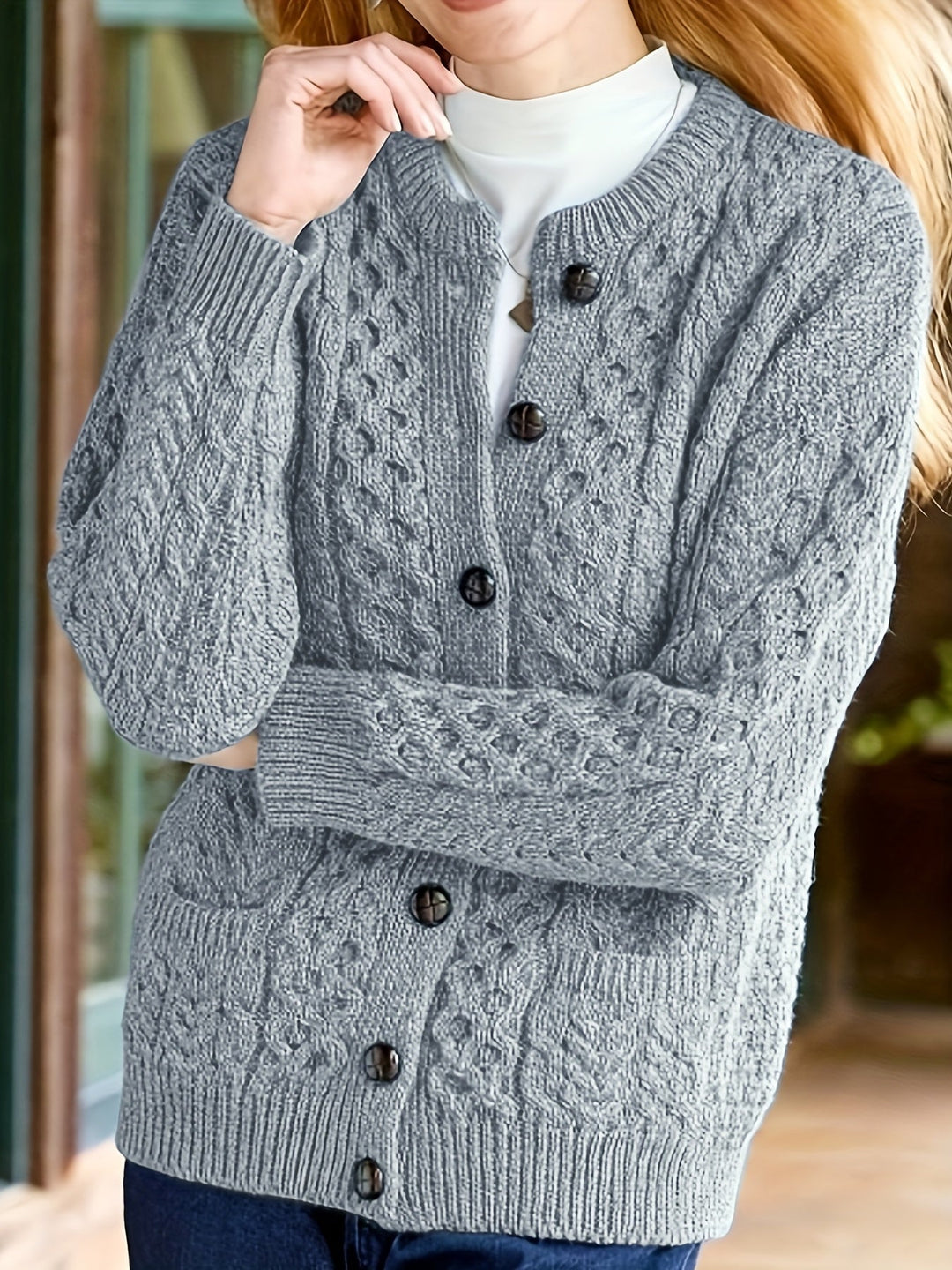 Noora - Elegant stylish cable knitted button cardian