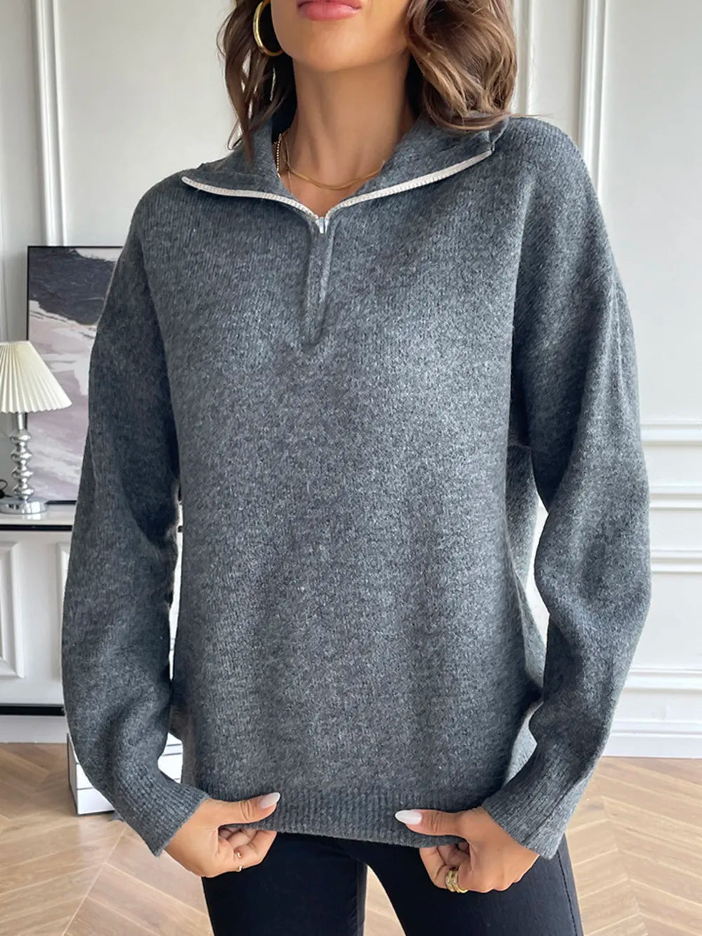 Amethyst - Casual loose quarter-zip sweater