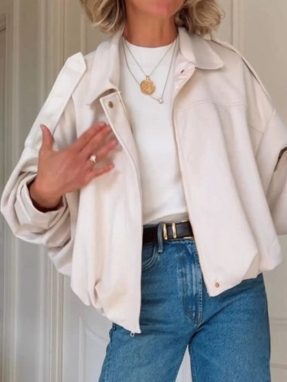 Hattie - Zip-up dropped shoulder suede jacket