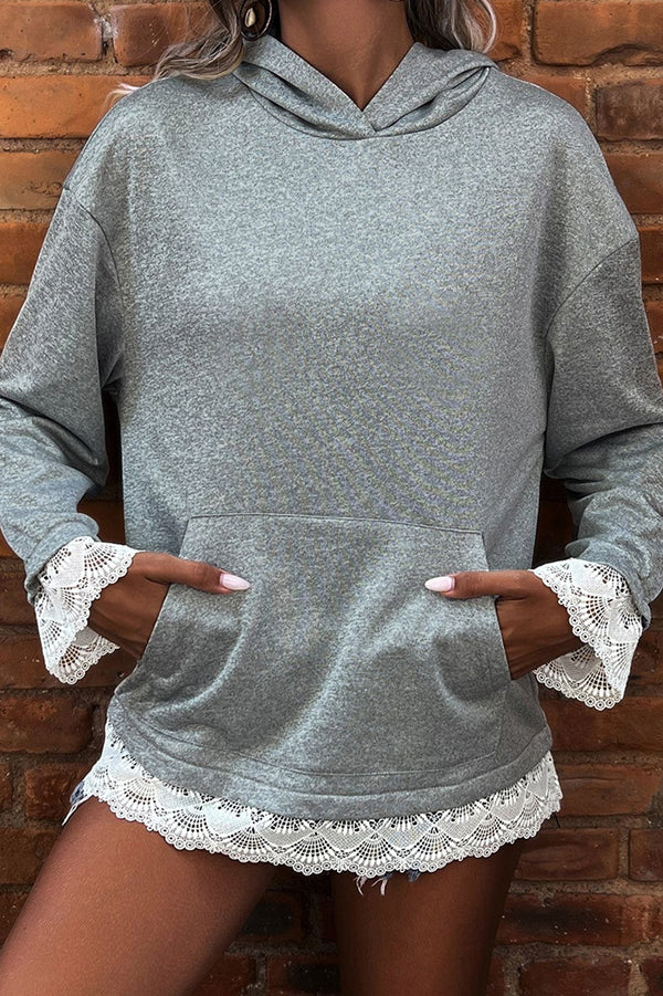 Gwenna - Cozy lace-trimmed hooded sweatshirt