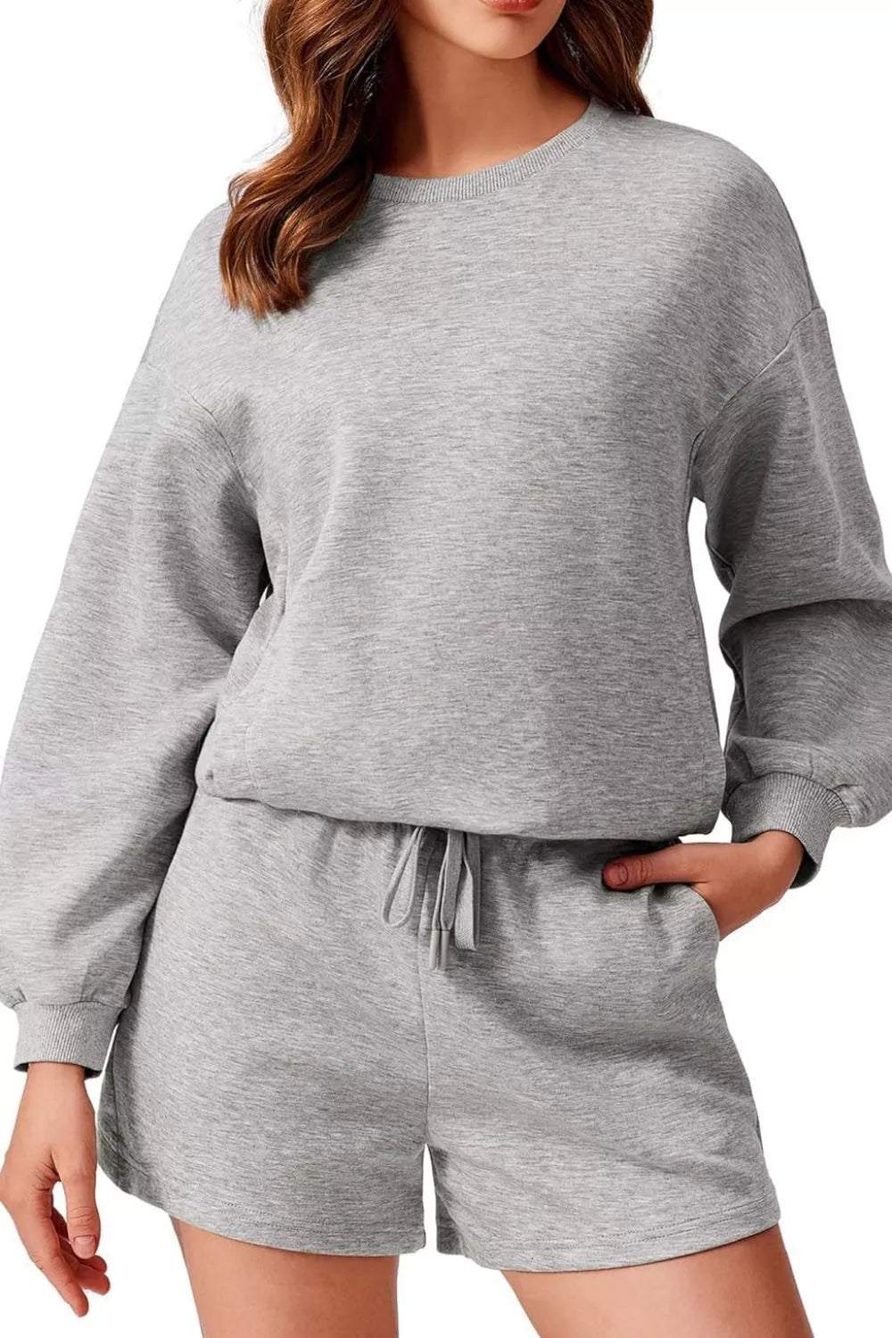 Aster - Casual round neck sweatshirt and shorts set