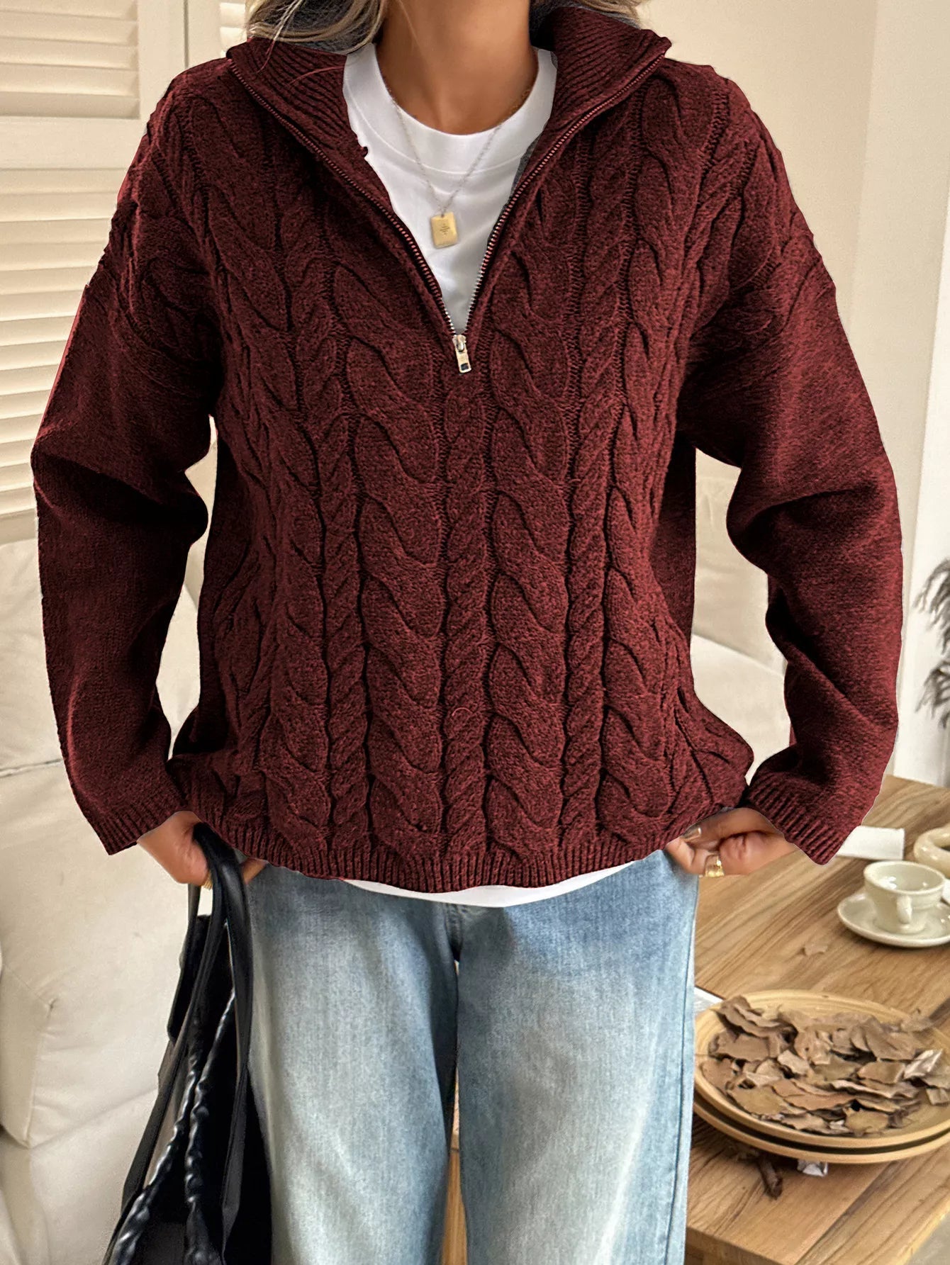 Faith - Elegant Warm Cable-Knit Half-Zip Jumper