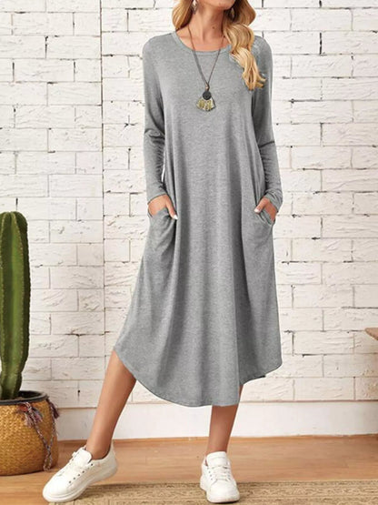 Livie - Casual long sleeve pocket midi dress
