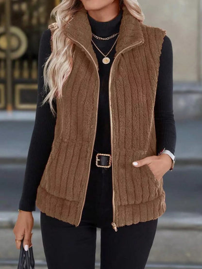 Cassidy - Stylish fleece zip-up vest coat