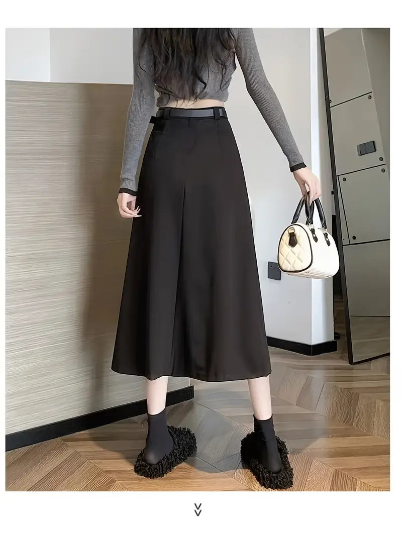 Women's Pleated Midi Skirt | High Waisted, Belted