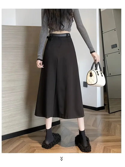 Women's Pleated Midi Skirt | High Waisted, Belted