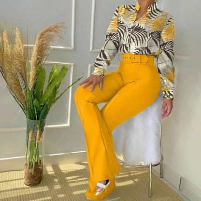 Lennea - Elegant printed long-sleeve polo and trousers set