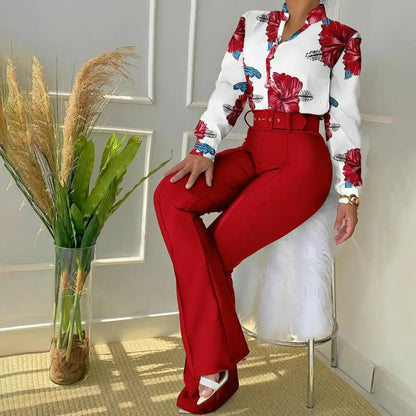 Lennea - Elegant printed long-sleeve polo and trousers set