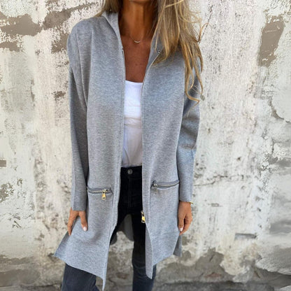 Adelle - Long warm hooded zip coat