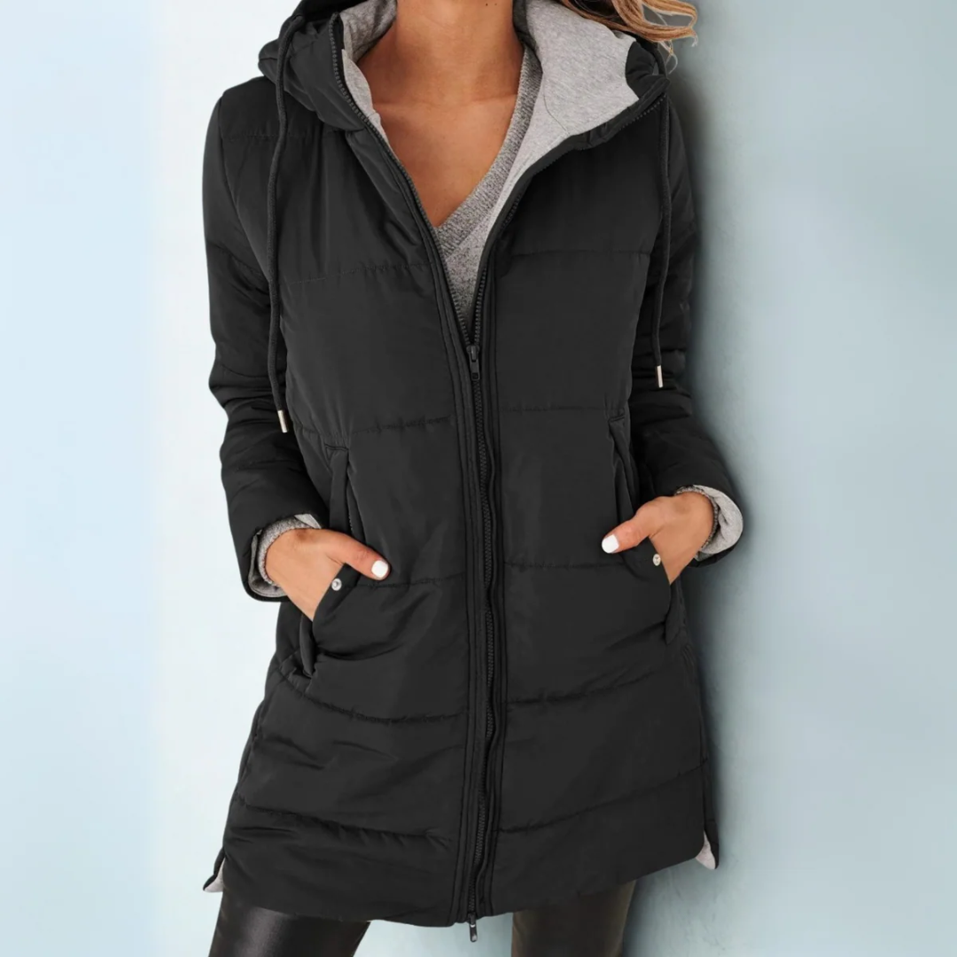 Iris - loose warm long quilted hooded coat