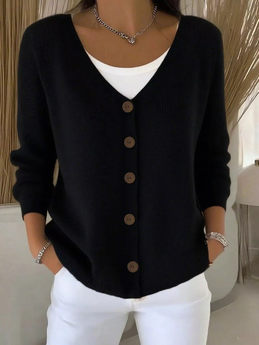 Adara - Elegant Button-Front V-Neck Cardigan