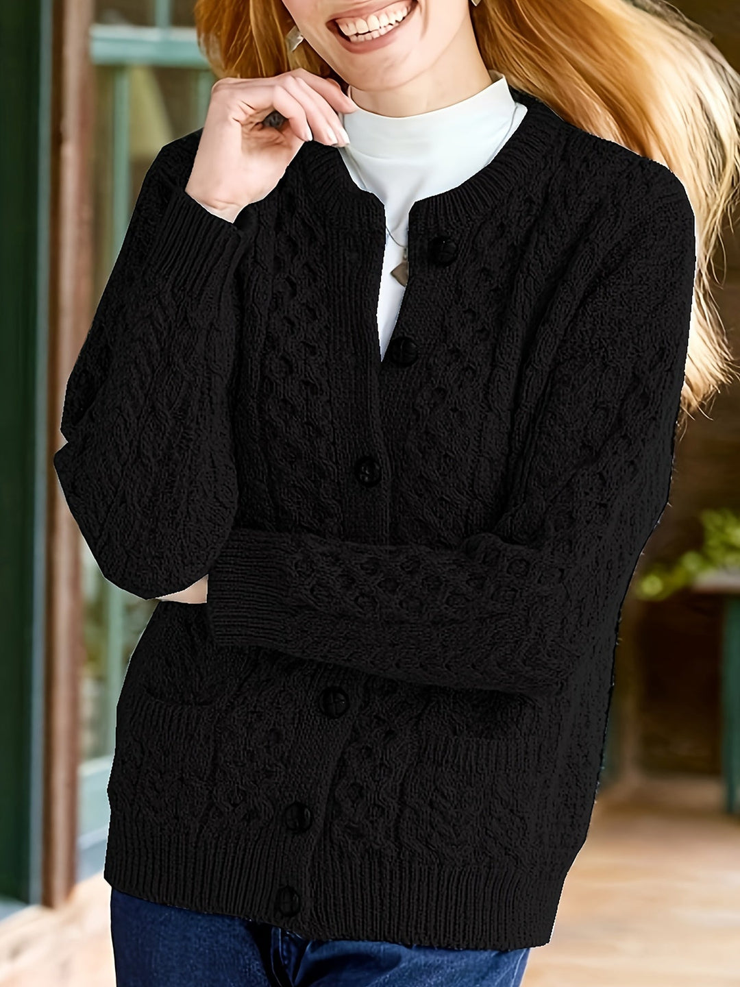 Noora - Elegant stylish cable knitted button cardian