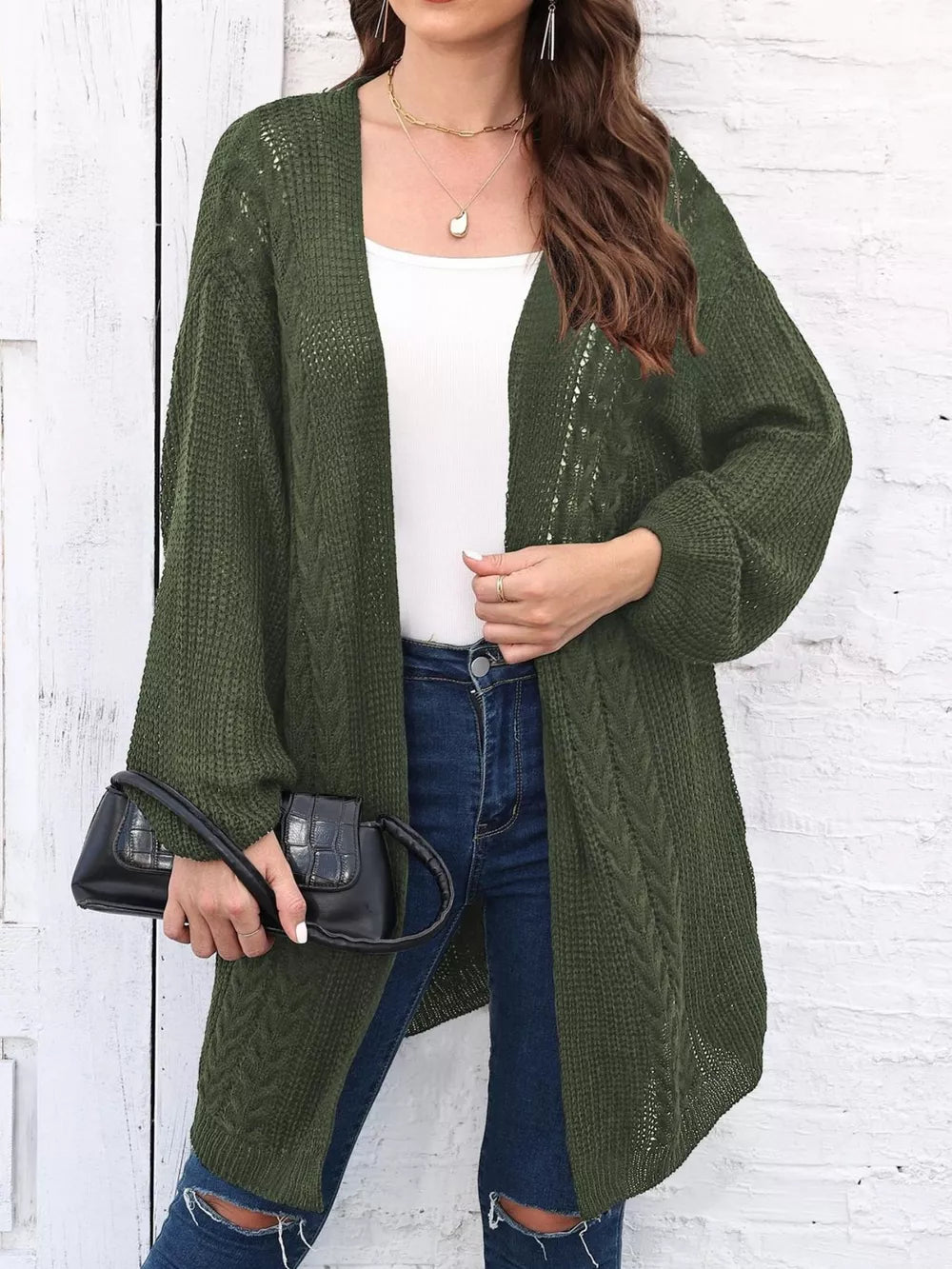 Suzette - Casual open front long sleeve long cardigan