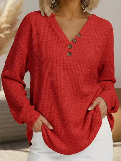 Isra - Casual waffle knit v-neck sweatshirt