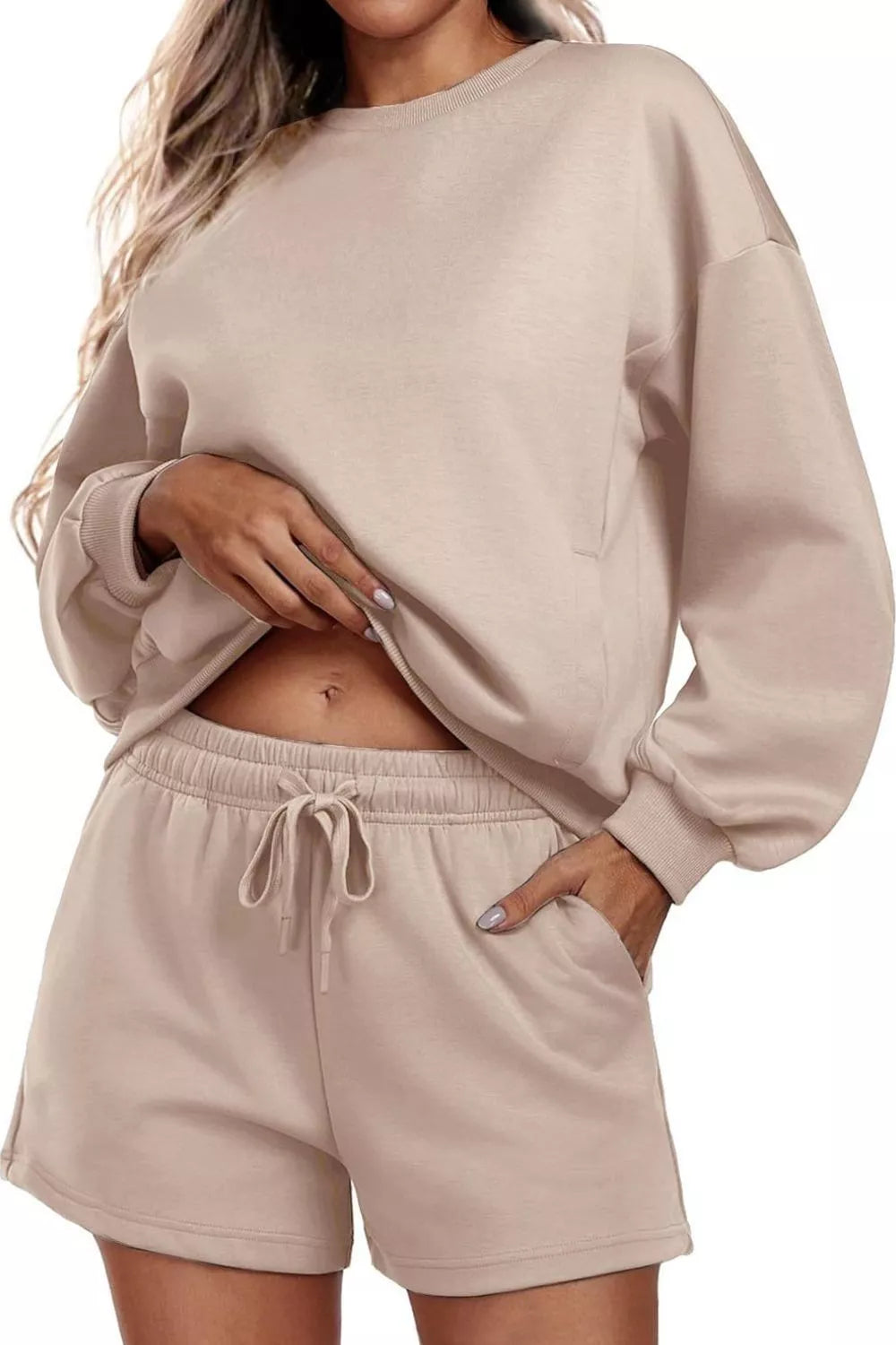 Aster - Casual round neck sweatshirt and shorts set