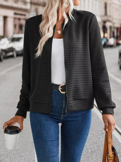 Patty - Stylish waffle knitted textured zip-up jacket