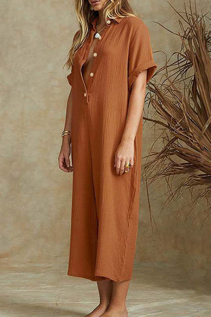 Viella - Elegant polo-neck wide-leg jumpsuit with buttons