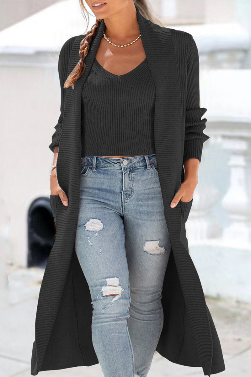 Pearly - Elegant knitted vest and long cardigan set