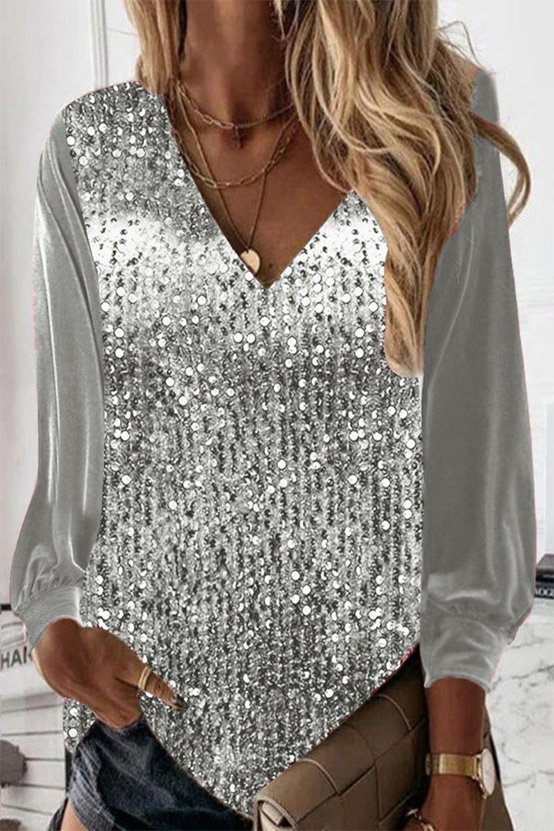 Nirvana - Loose long-sleeve sequin blouse