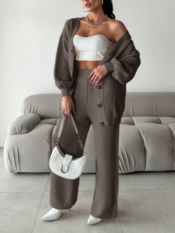 Cirilla - Cozy loose knitted  V-neck cardigan and pants set