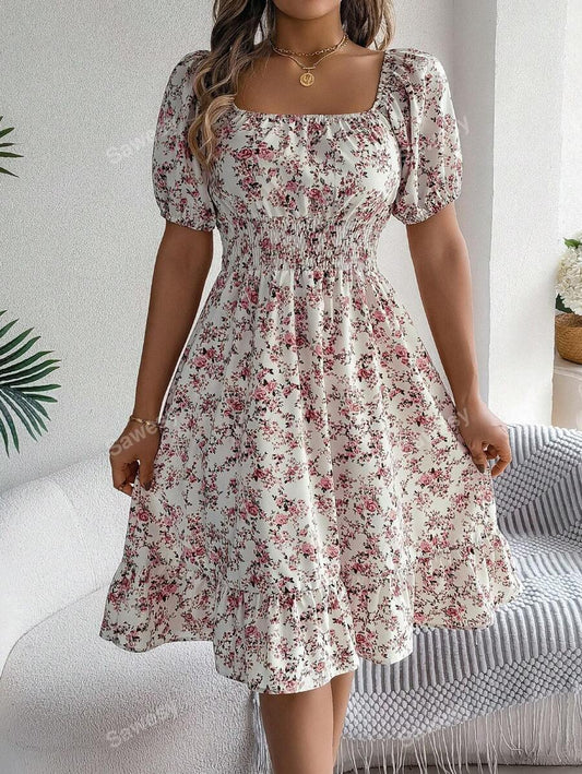 Women’s Summer Midi Smock Dress | Floral, Puff Sleeve