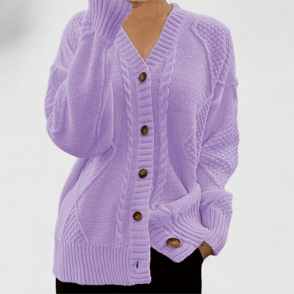 Ashira - Cozy cable knitted V-neck button cardigan