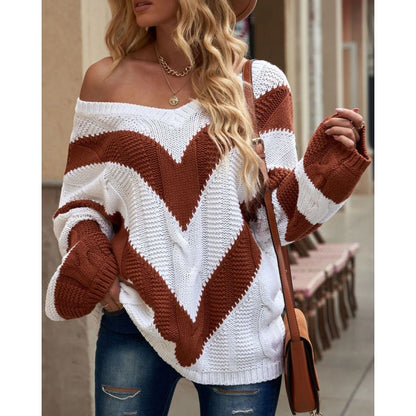 Braelynn - Chic striped stitching loose knitted sweater