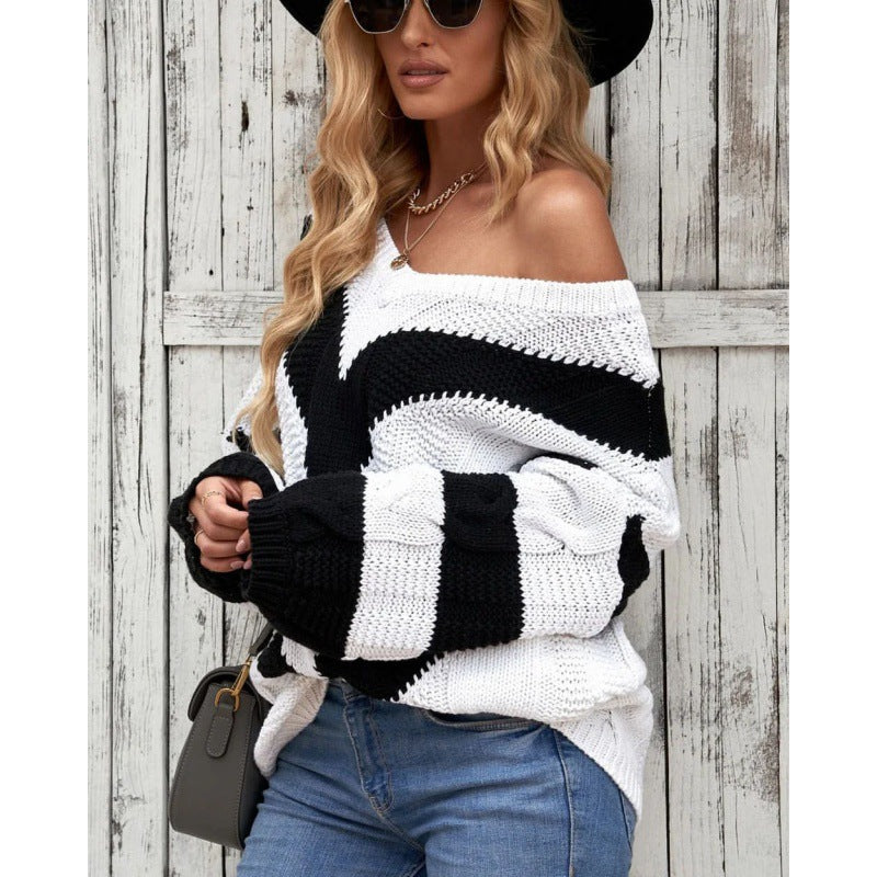 Braelynn - Chic striped stitching loose knitted sweater