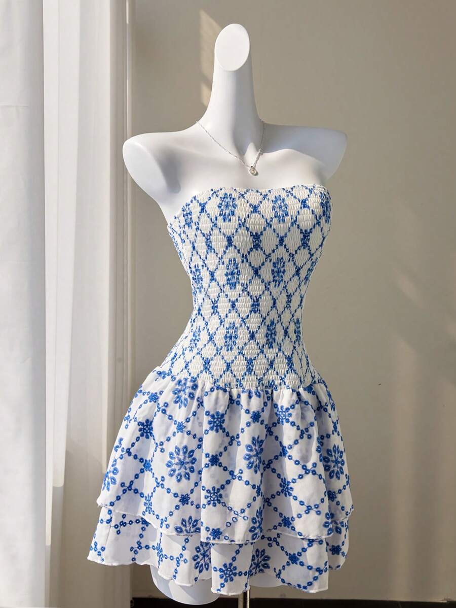 Women’s Summer Mini Smock Dress | Strapless, Ruffle