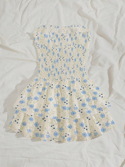 Women’s Summer Mini Smock Dress | Strapless, Ruffle