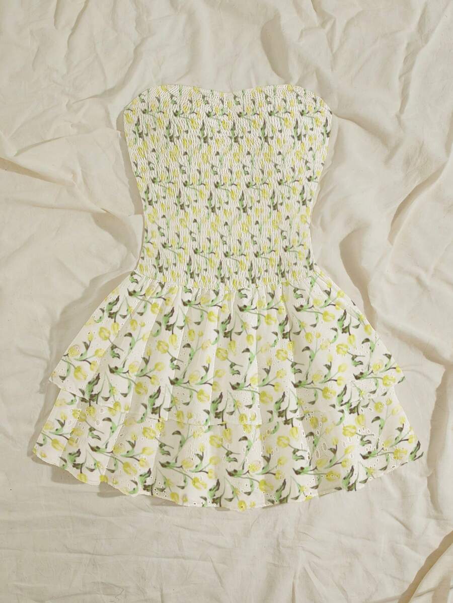Women’s Summer Mini Smock Dress | Strapless, Ruffle