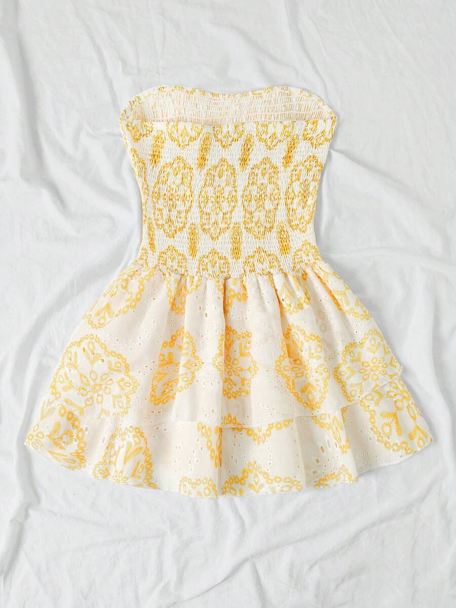 Women’s Summer Mini Smock Dress | Strapless, Ruffle