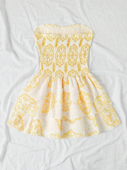 Women’s Summer Mini Smock Dress | Strapless, Ruffle