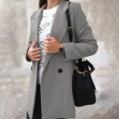 Hailie - Elegant and warm long buttoned trench coat