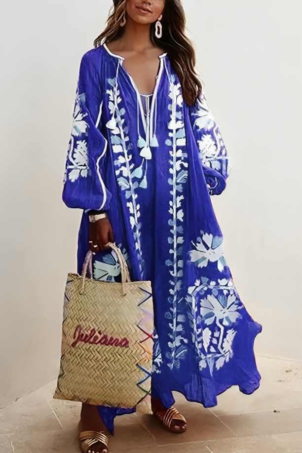 Revina - Loose floral long-sleeve maxi dress