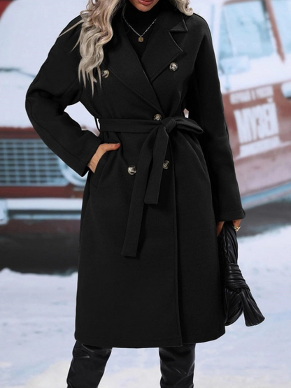 Winette - Elegant Long Double-Breasted Belted Coat