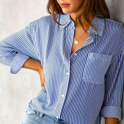 Nyanna - Elegant striped button-up polo blouse