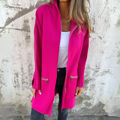 Adelle - Long warm hooded zip coat