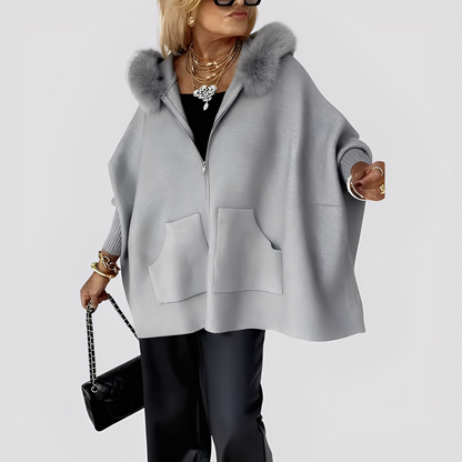 Jayla - Elegant loose faux fur coat with hood