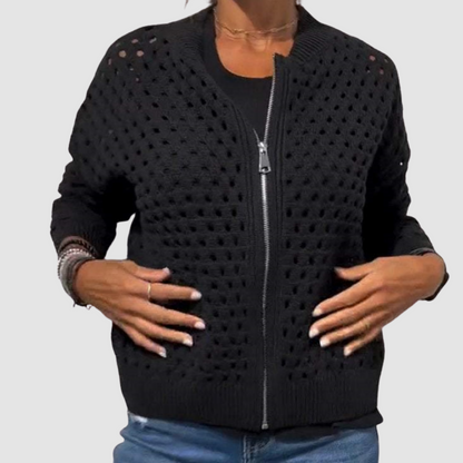 Yarona - Stylish knitted hollow-out zipper cardigan