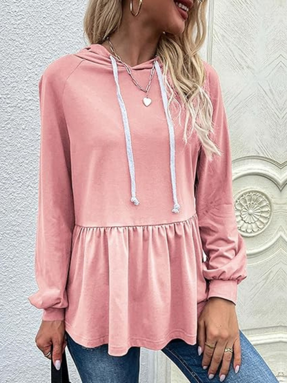 Nerida - Casual long-sleeve peplum hoodie jumper with ruffles