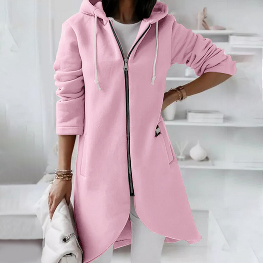 Darlene - Elegant long hooded zip-up jacket