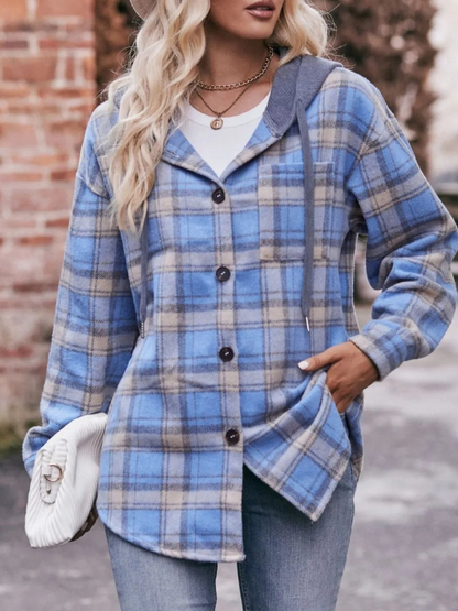 Lyraelle - Oversized checked hoodie jacket with buttons