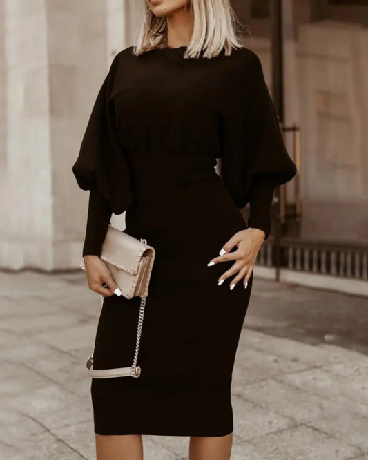 Lorilee - Elegant Midi Dress with Puff Sleeves