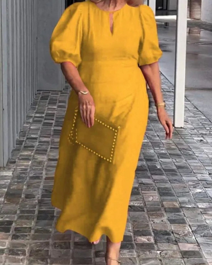 Hyacintha - Casual maxi dress with puff sleeves