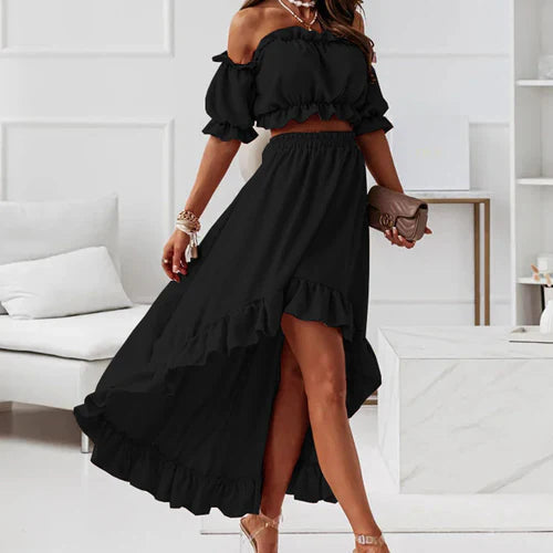Sanaya - Elegant ruffled off-shoulder skirt and top set